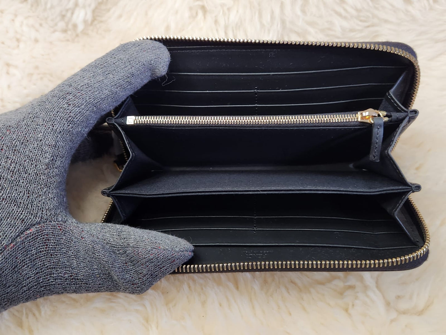 FENDI Bugs Eye Long Wallet Black Gold Hardware 3.7 x 7.2 x 0.7 inch