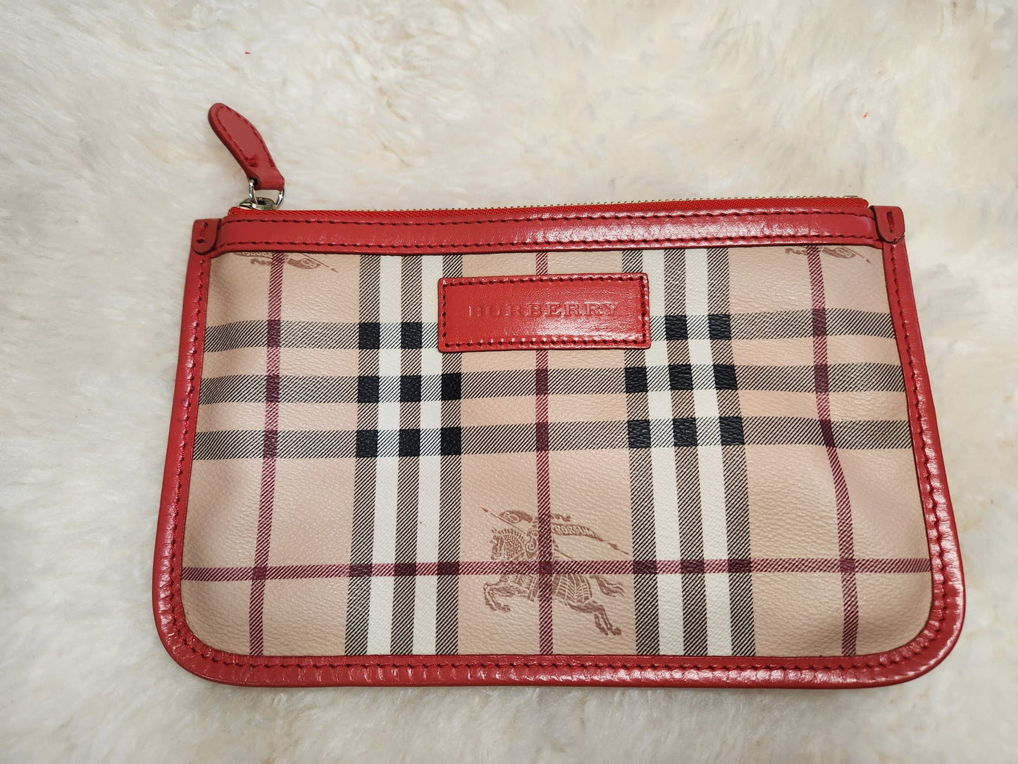 Burberry Red Leather Hay Market Check Canterbury Tote Bag