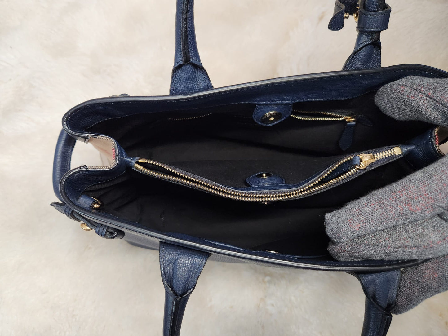 Burberry Blue Pebble Leather House Chloe Large Tote without belt