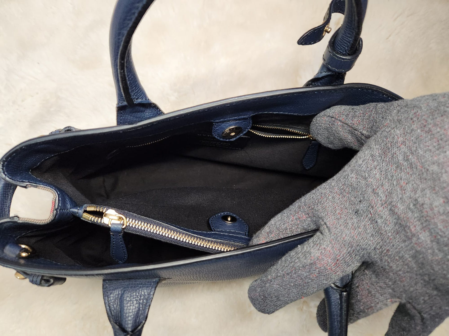 Burberry Blue Pebble Leather House Chloe Large Tote without belt