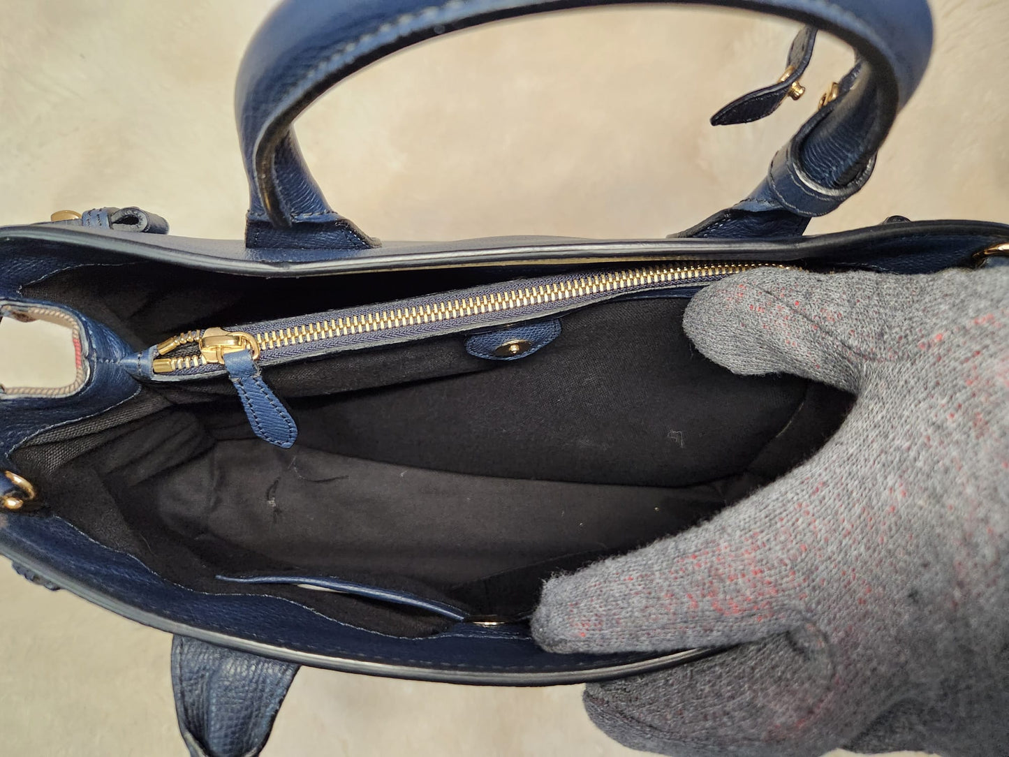 Burberry Blue Pebble Leather House Chloe Large Tote without belt