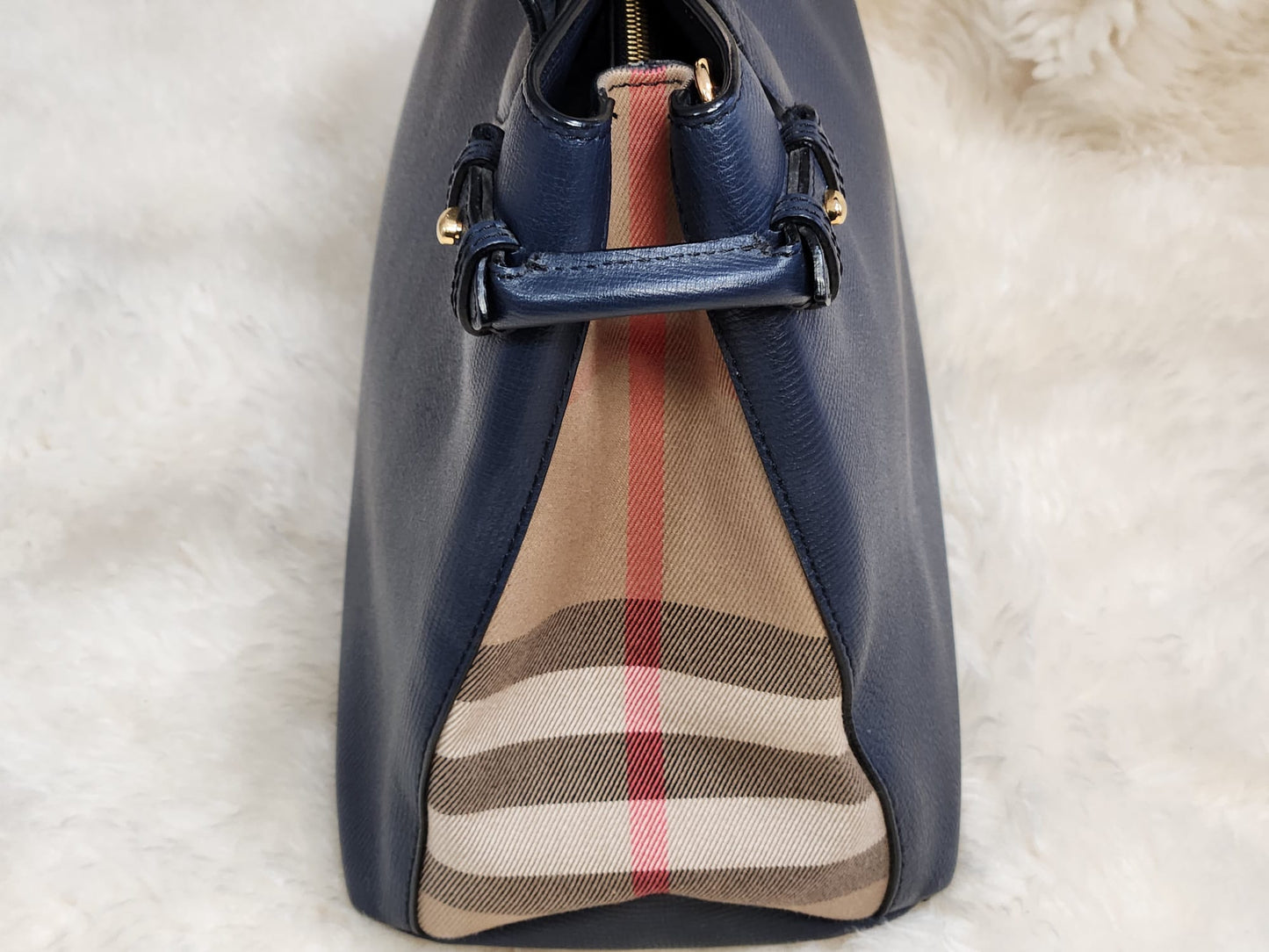 Burberry Blue Pebble Leather House Chloe Large Tote without belt