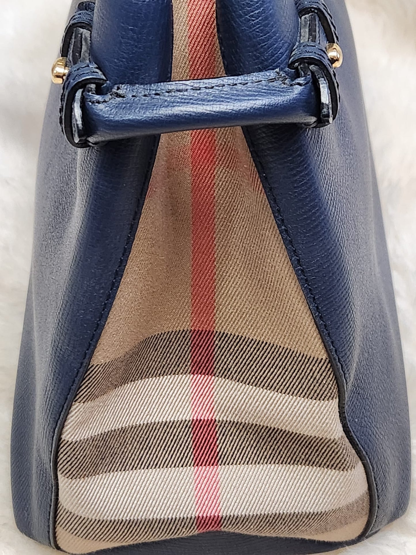 Burberry Blue Pebble Leather House Chloe Large Tote without belt
