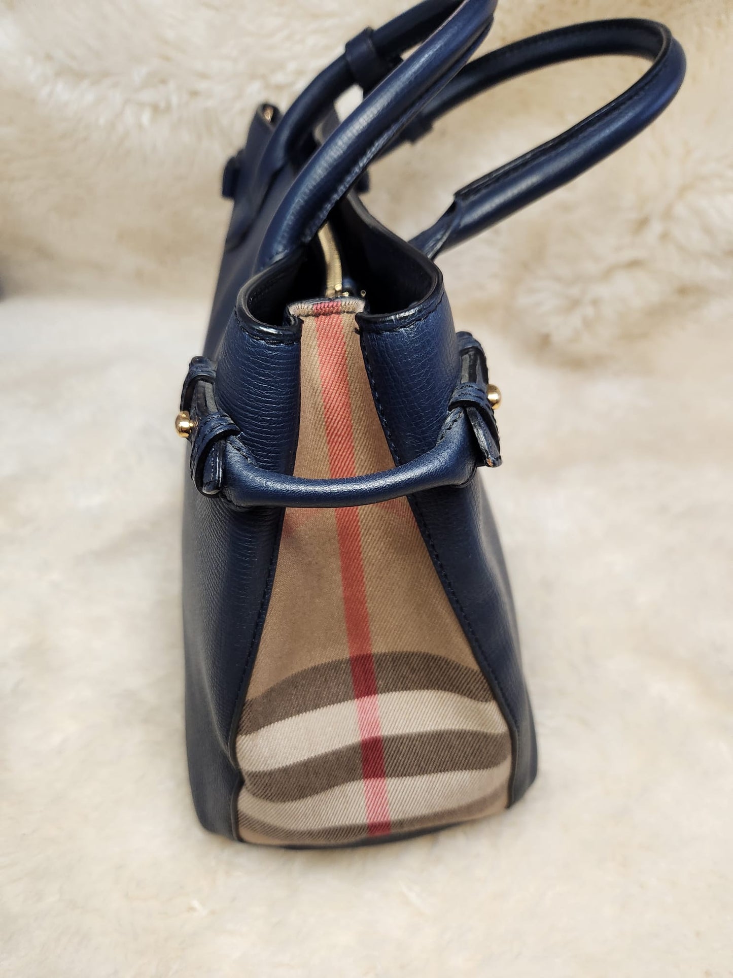 Burberry Blue Pebble Leather House Chloe Large Tote without belt