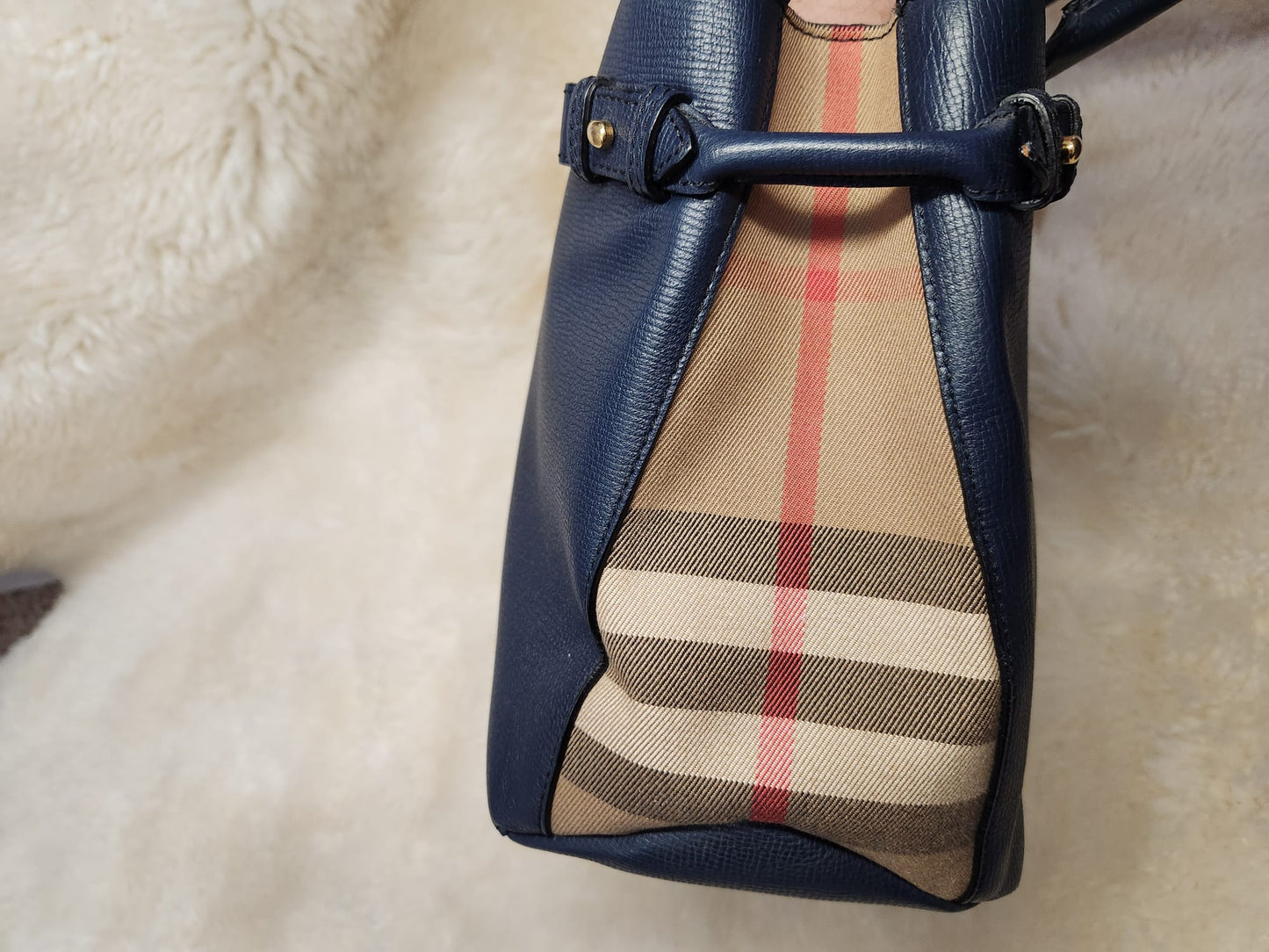 Burberry Blue Pebble Leather House Chloe Large Tote without belt