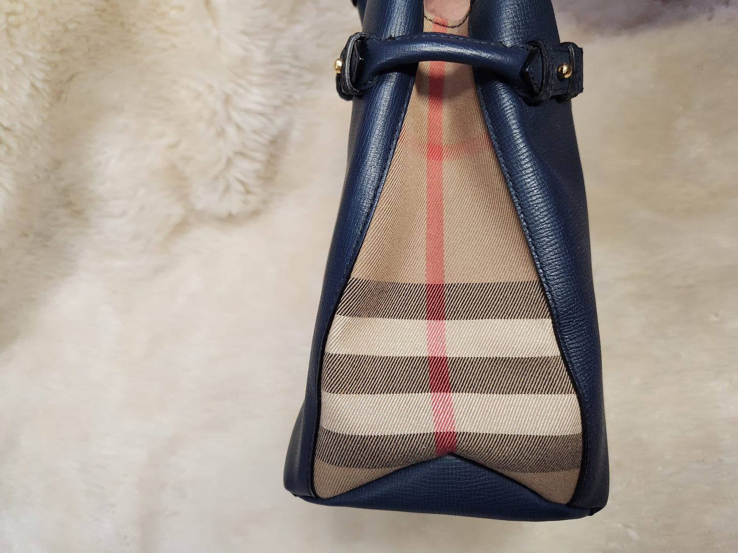 Burberry Blue Pebble Leather House Chloe Large Tote without belt