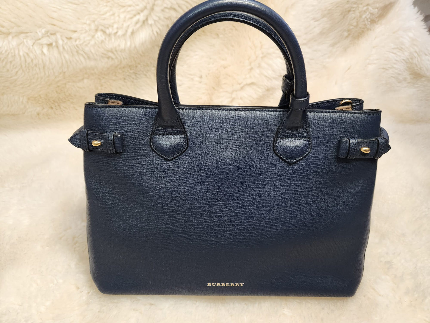 Burberry Blue Pebble Leather House Chloe Large Tote without belt