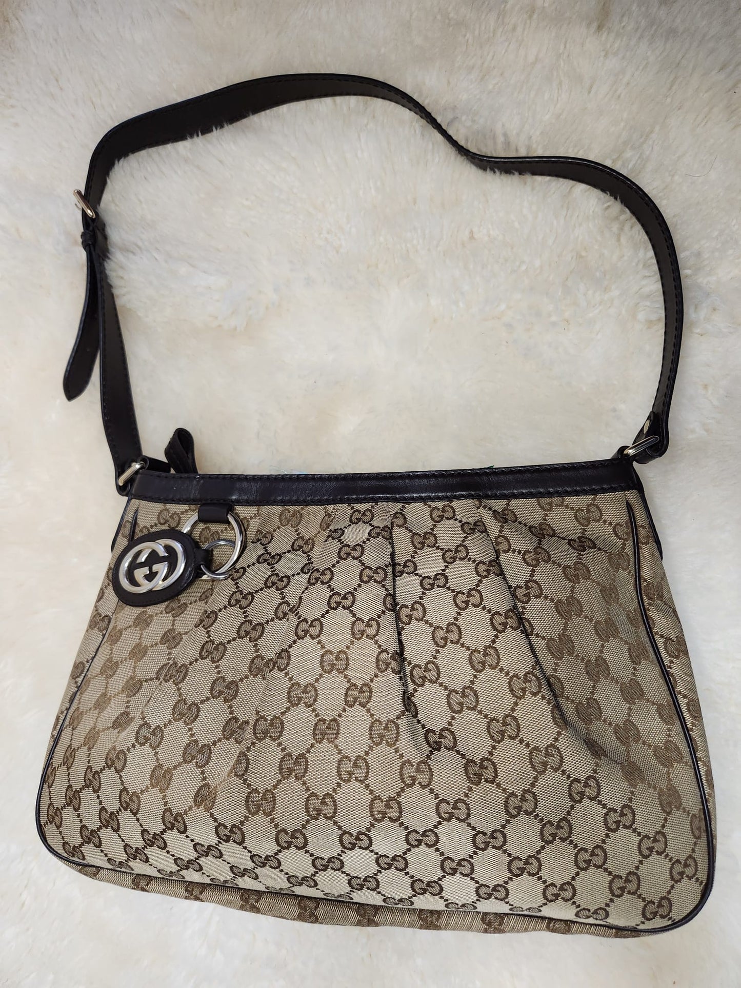 Gucci Classic Monogram Brown Canvas with Leather Trim and Straps Shoulder bag
