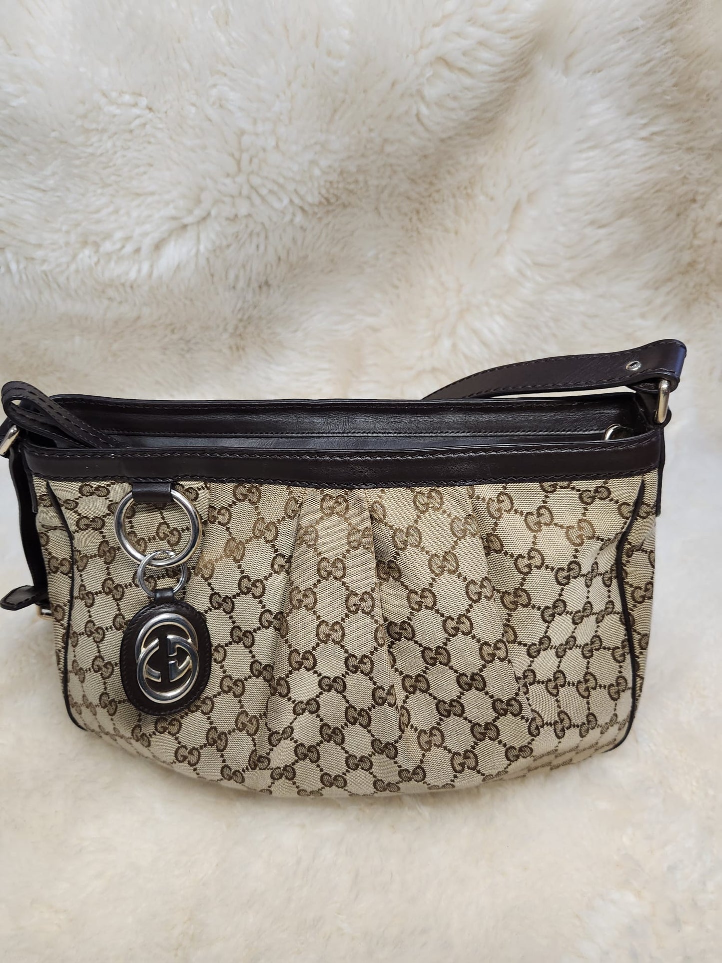 Gucci Classic Monogram Brown Canvas with Leather Trim and Straps Shoulder bag