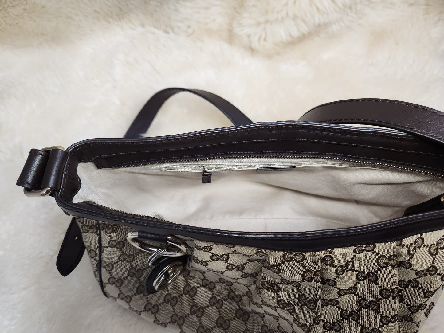 Gucci Classic Monogram Brown Canvas with Leather Trim and Straps Shoulder bag