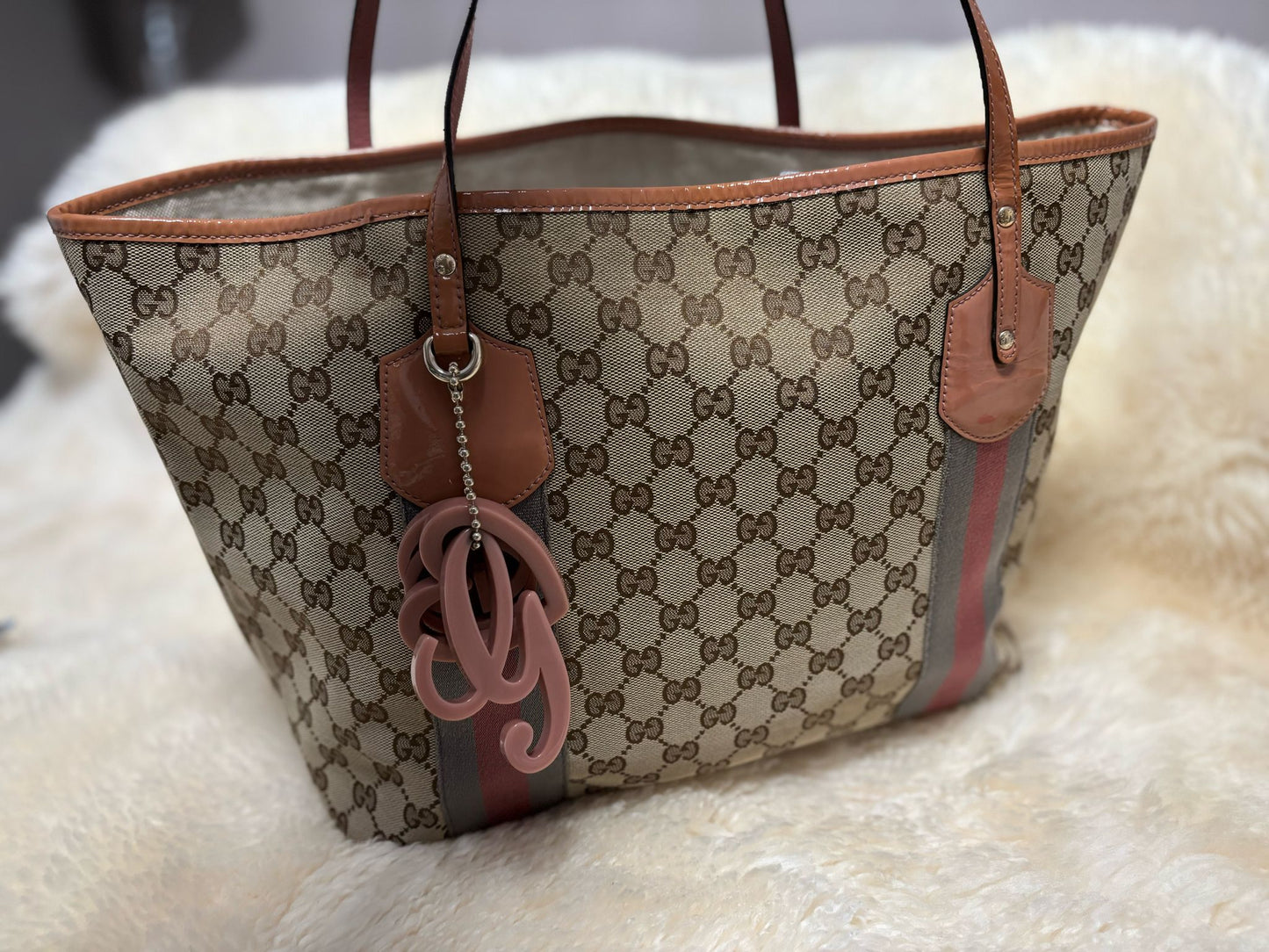 Gucci Monogram Patent Web Jolie Tote