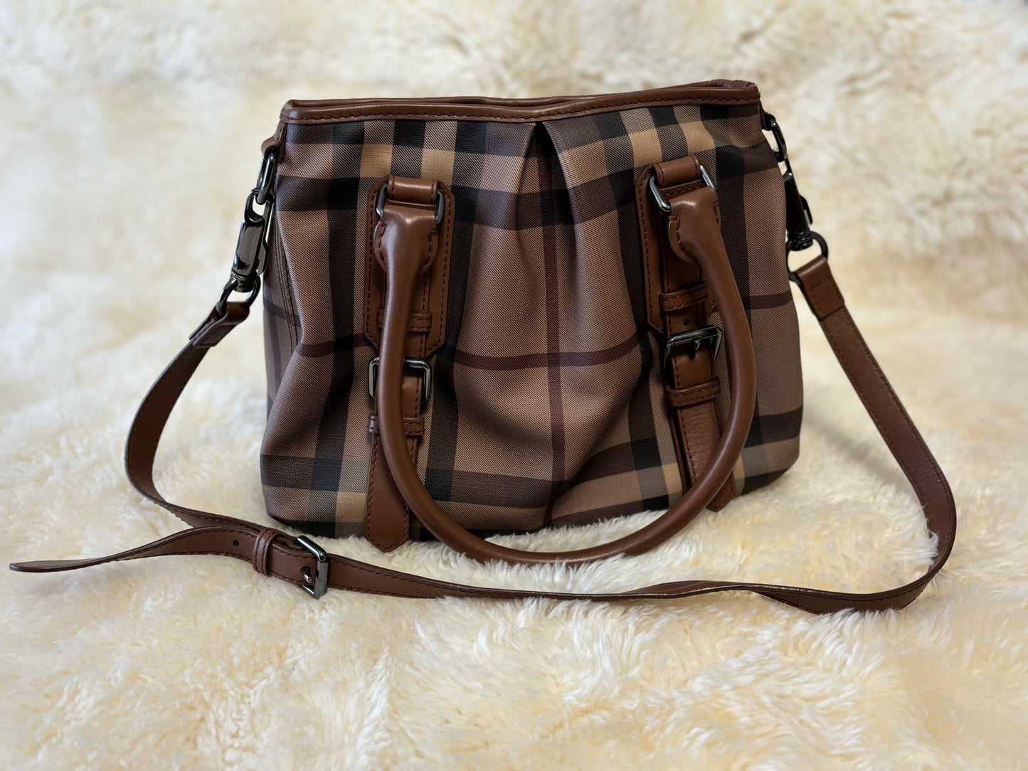 Burberry Black Smoked Check PVC and Leather Lowry Shoulder Bag