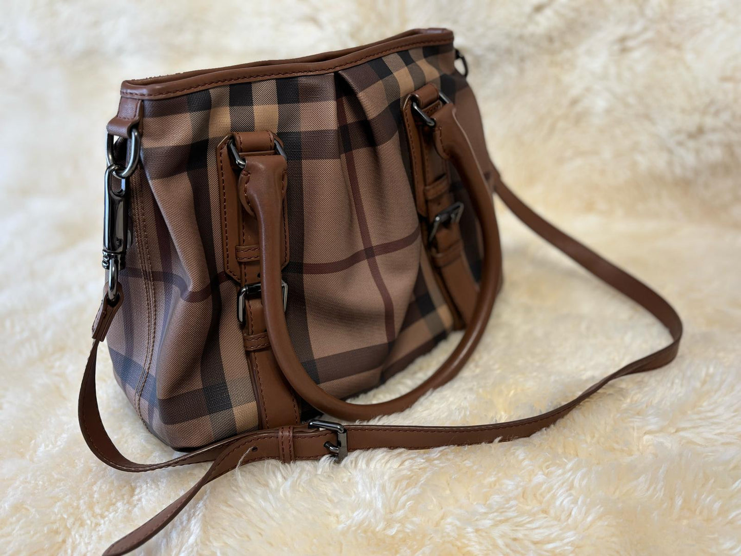 Burberry Black Smoked Check PVC and Leather Lowry Shoulder Bag
