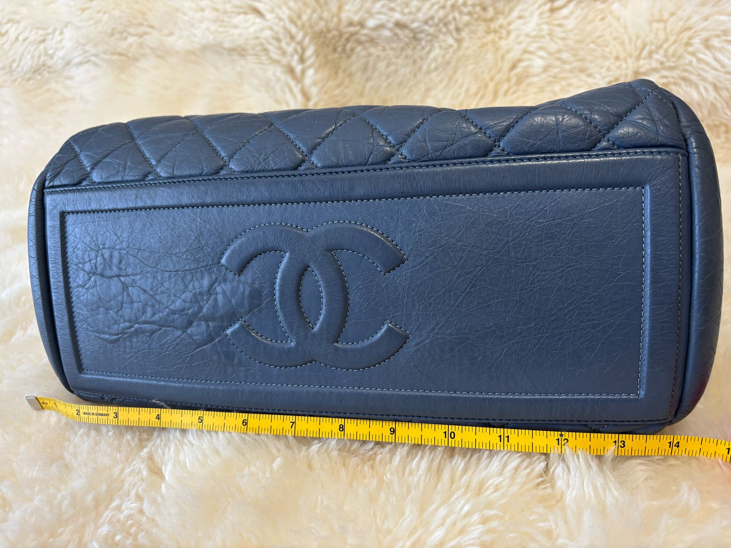 Chanel Tote Blue Calf Skin Leather with signs of usage