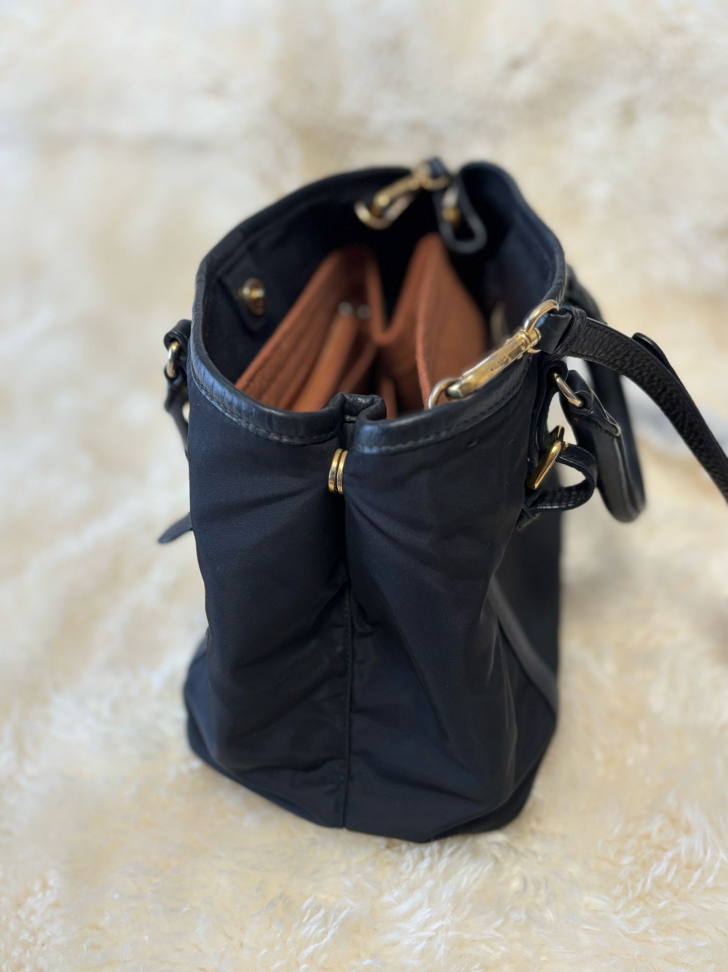 Prada Tessuto Boston Crossbody Bag Black with Gold Hardware