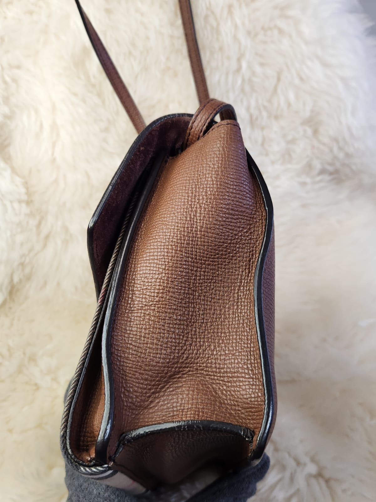 Burberry Macken Crossbody Bag Leather and House Check Canvas Brown W9.5 x H6.5 inch
