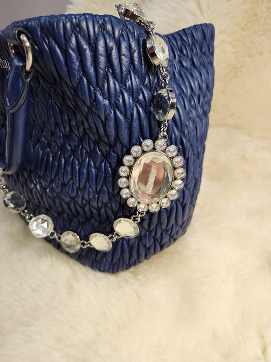 MUI MUI Matelasse Lambskin Leather with two belts Crystal and Leather Belt Royal Blue