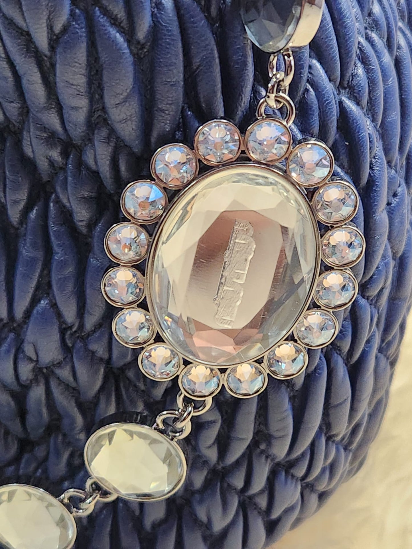 MUI MUI Matelasse Lambskin Leather with two belts Crystal and Leather Belt Royal Blue