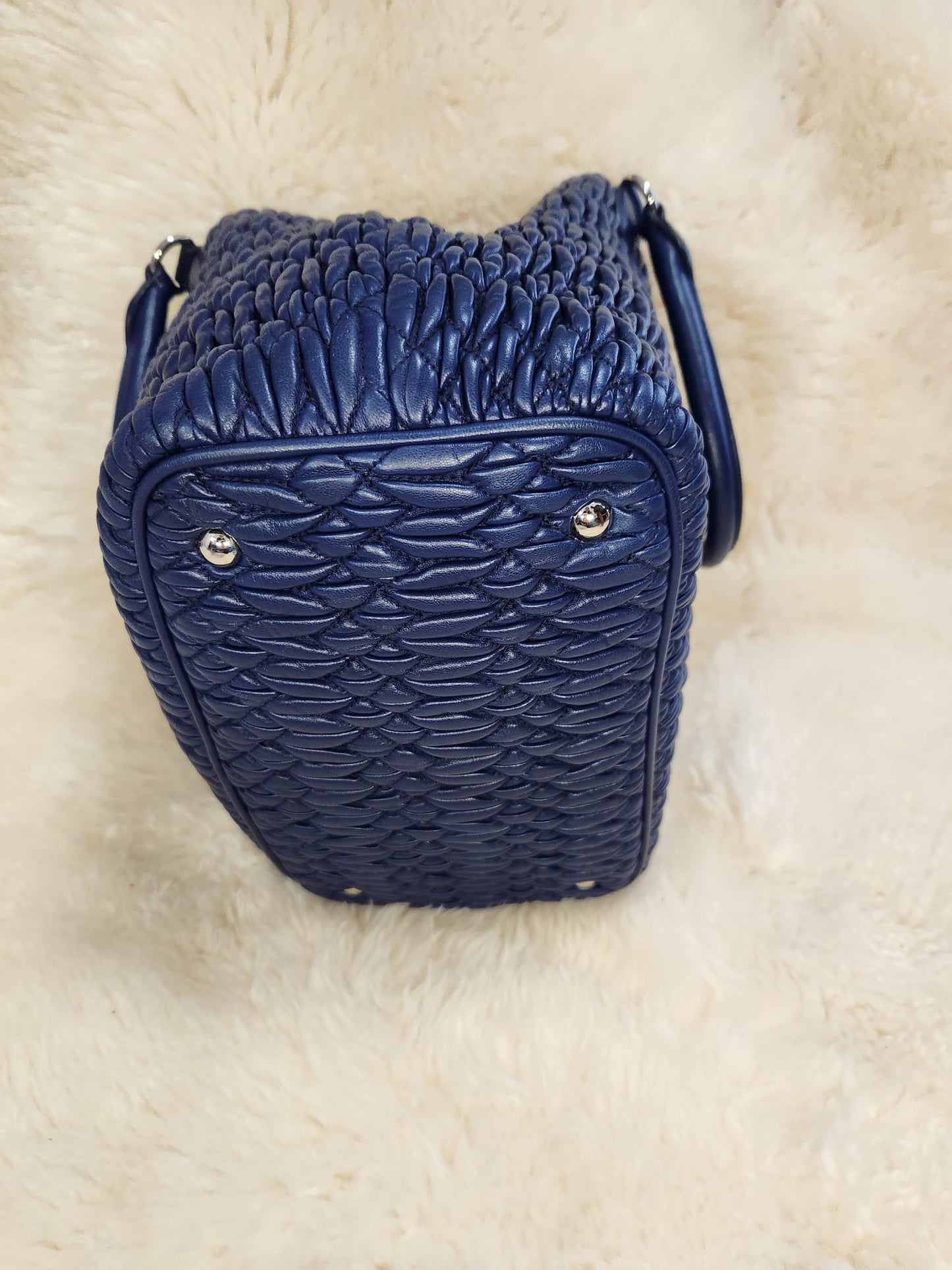 MUI MUI Matelasse Lambskin Leather with two belts Crystal and Leather Belt Royal Blue
