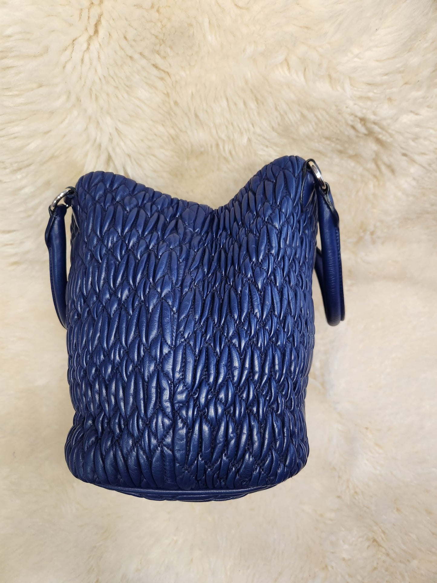 MUI MUI Matelasse Lambskin Leather with two belts Crystal and Leather Belt Royal Blue