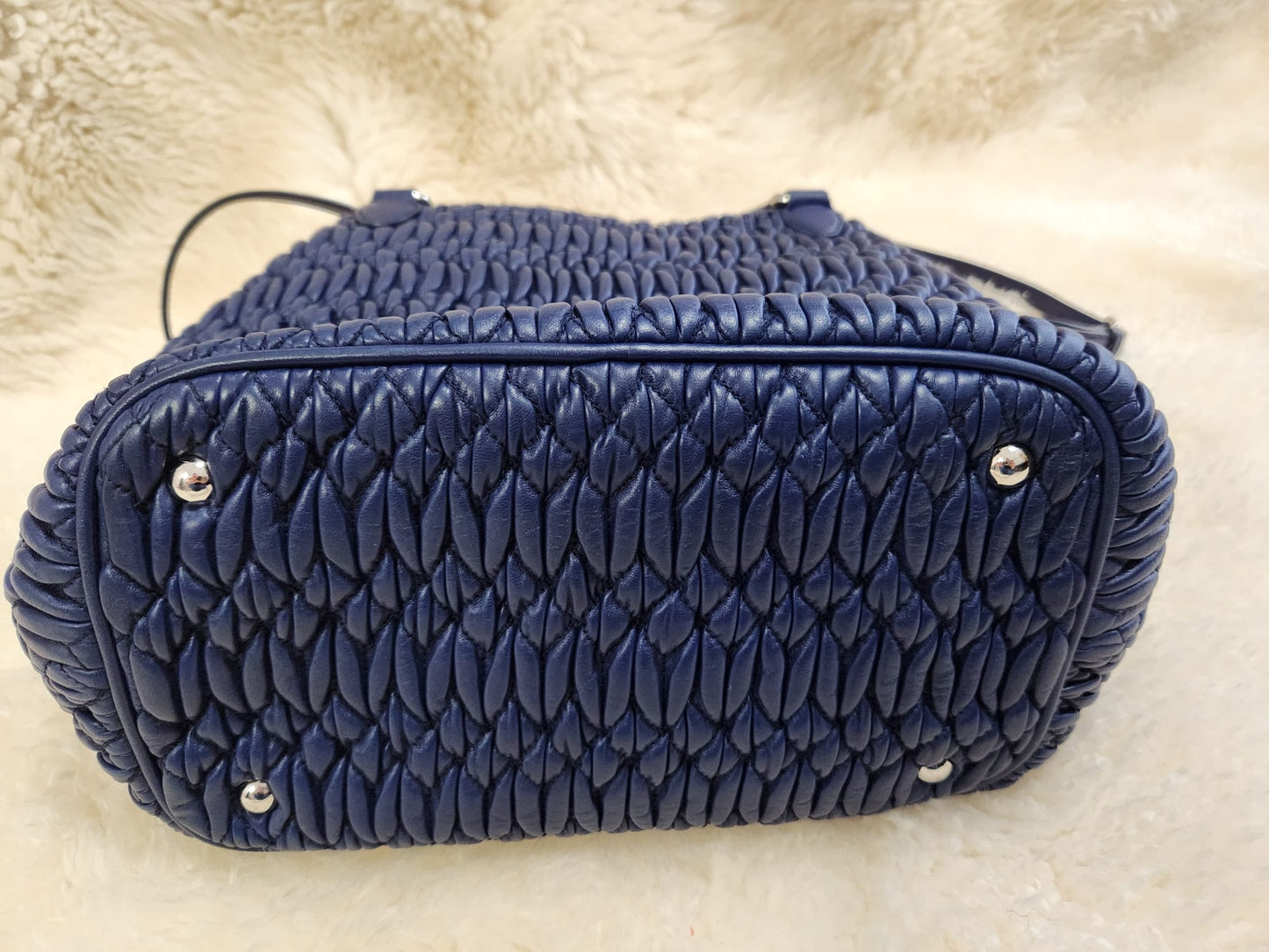 MUI MUI Matelasse Lambskin Leather with two belts Crystal and Leather Belt Royal Blue
