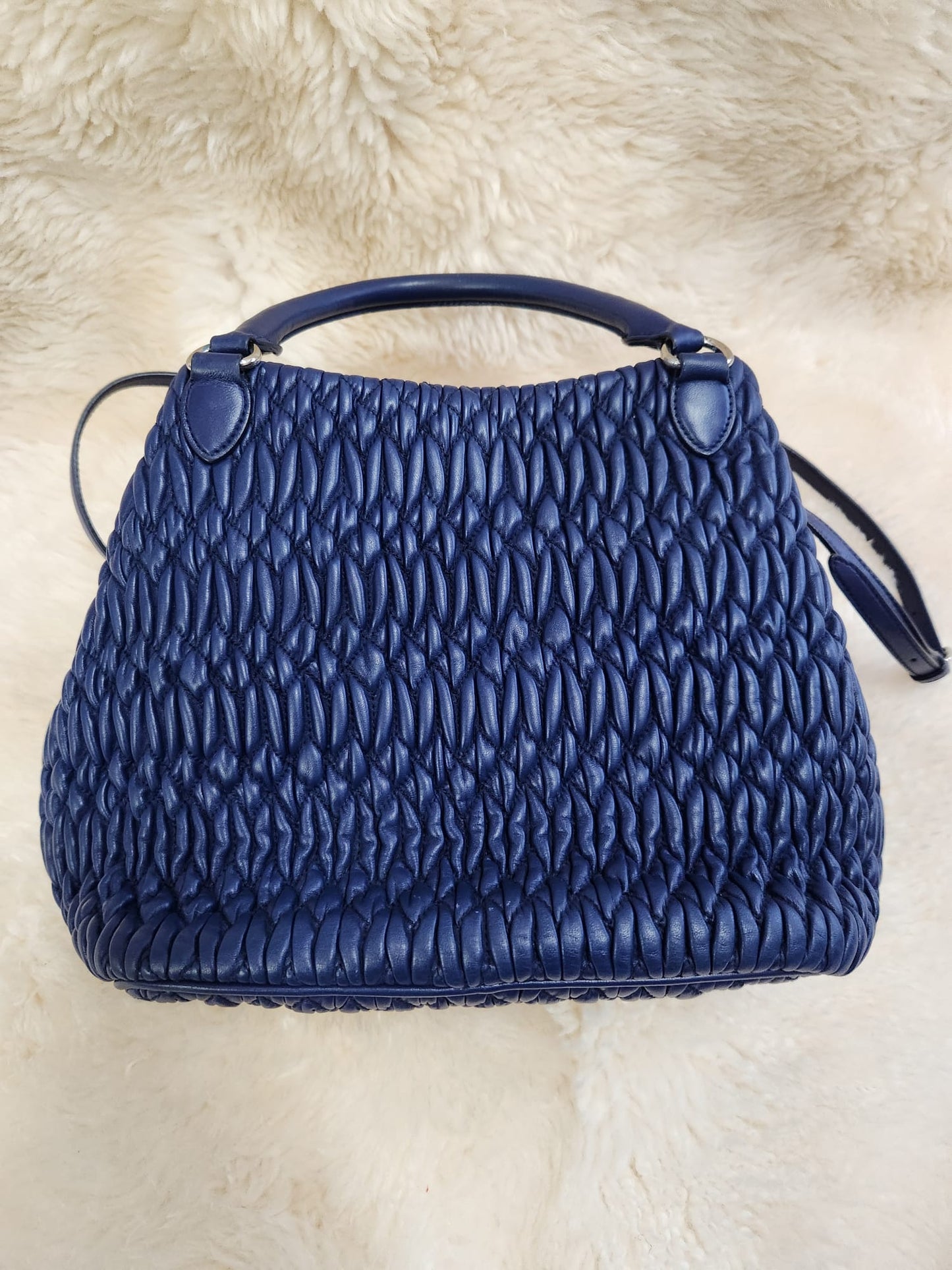 MUI MUI Matelasse Lambskin Leather with two belts Crystal and Leather Belt Royal Blue