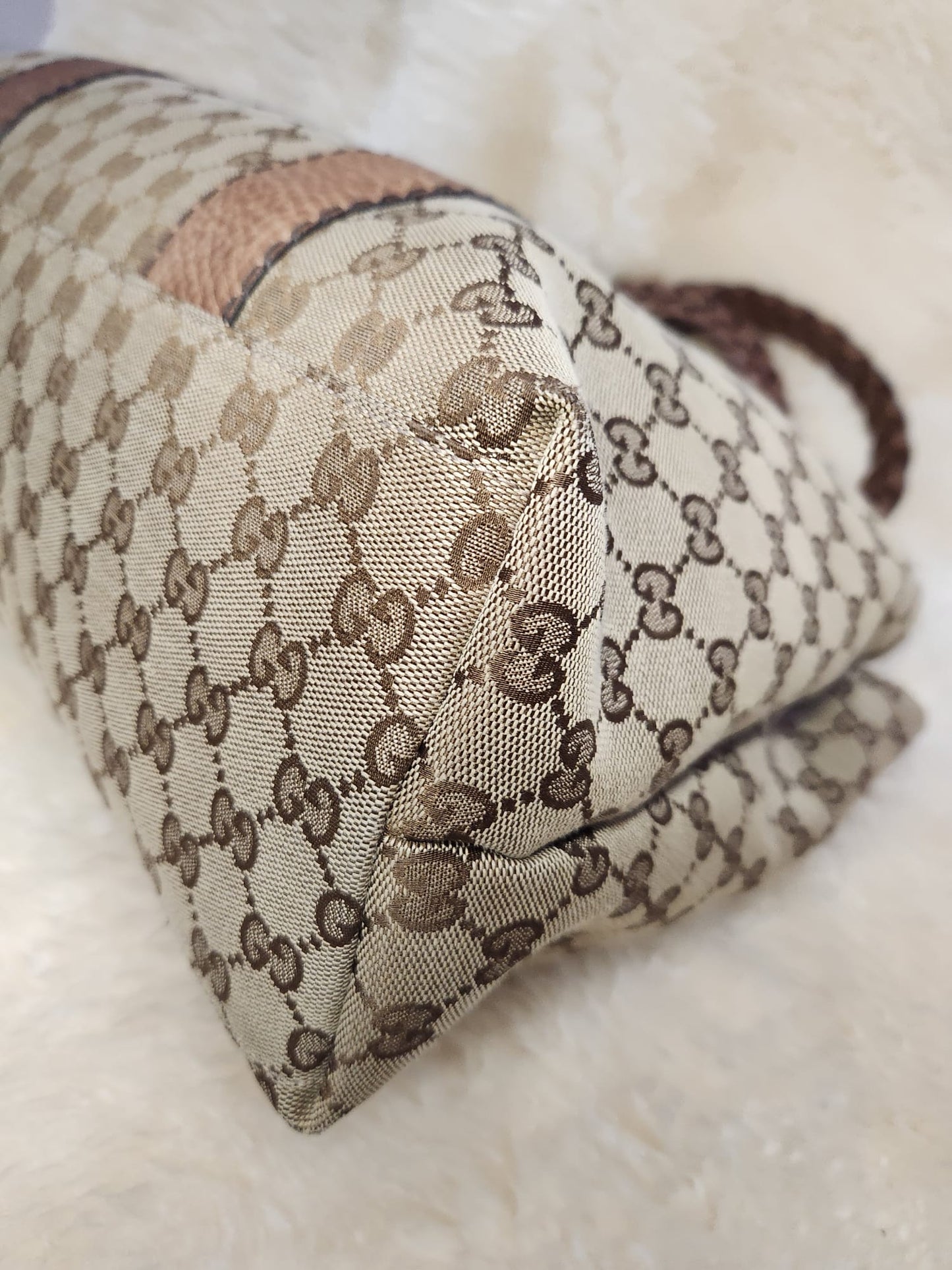 Gucci Monogram Bamboo Bar Tote with Brown Leather