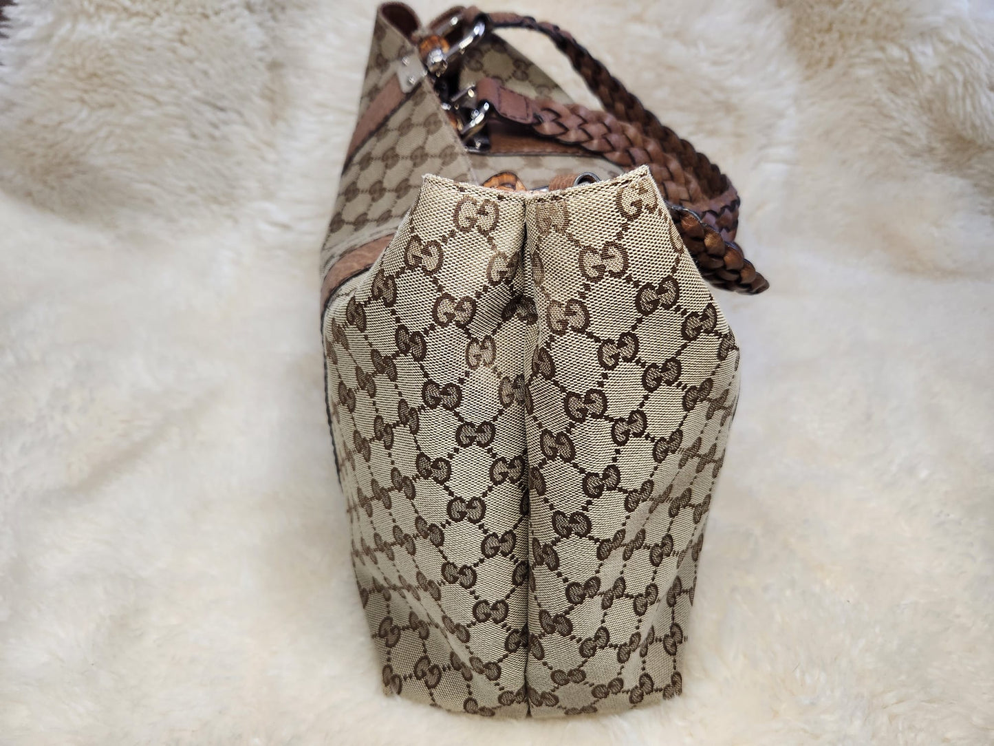 Gucci Monogram Bamboo Bar Tote with Brown Leather