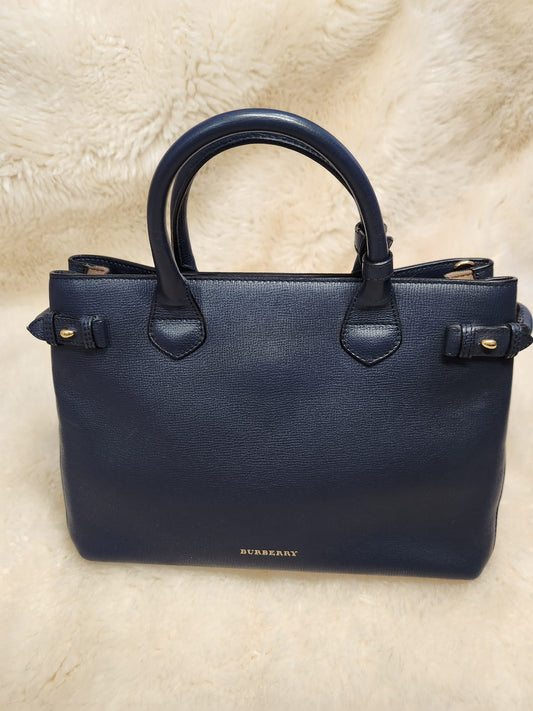 Burberry Blue Pebble Leather House Chloe Large Tote without belt