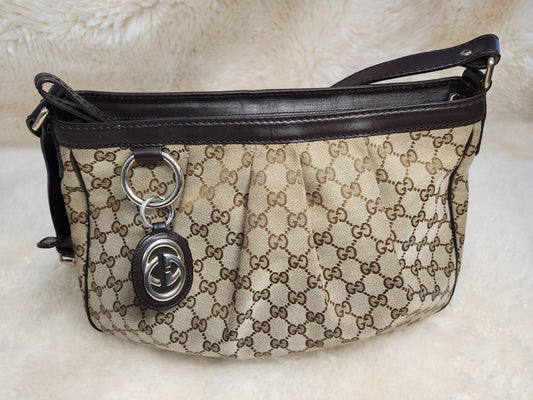 Gucci Classic Monogram Brown Canvas with Leather Trim and Straps Shoulder bag