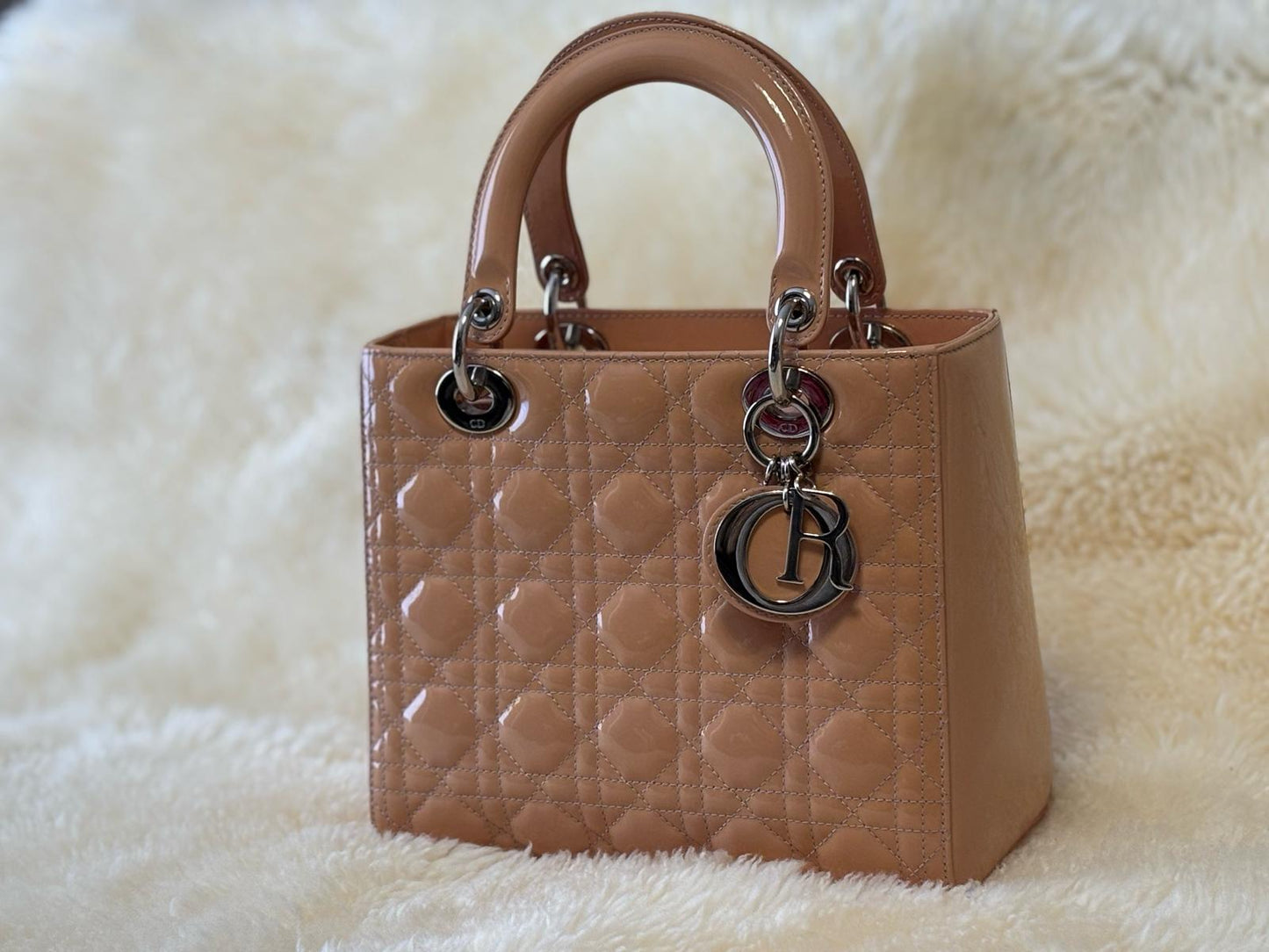 Lady Dior Satchel Medium Patent Cannage Leather with Silver Hardware