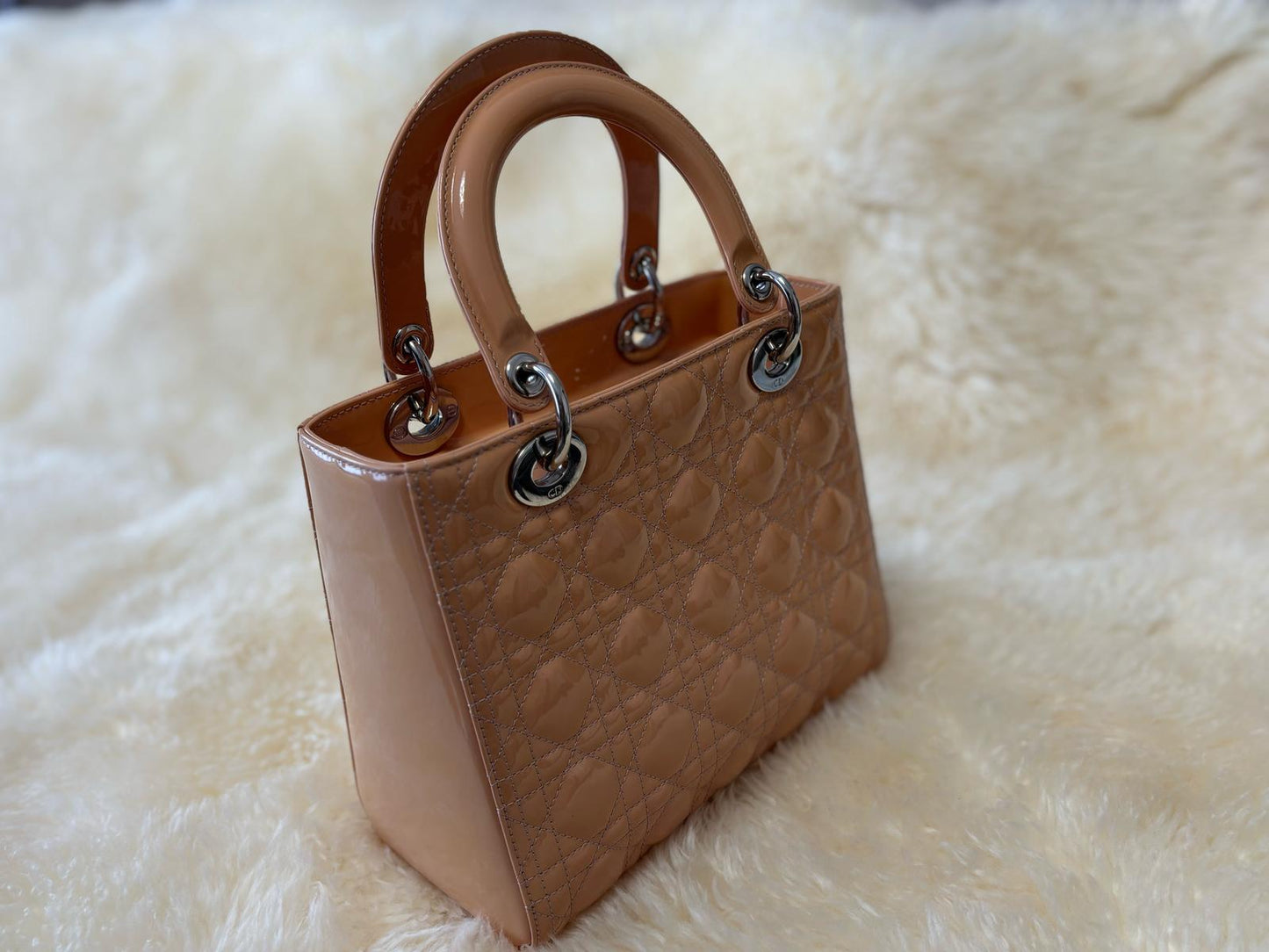 Lady Dior Satchel Medium Patent Cannage Leather with Silver Hardware