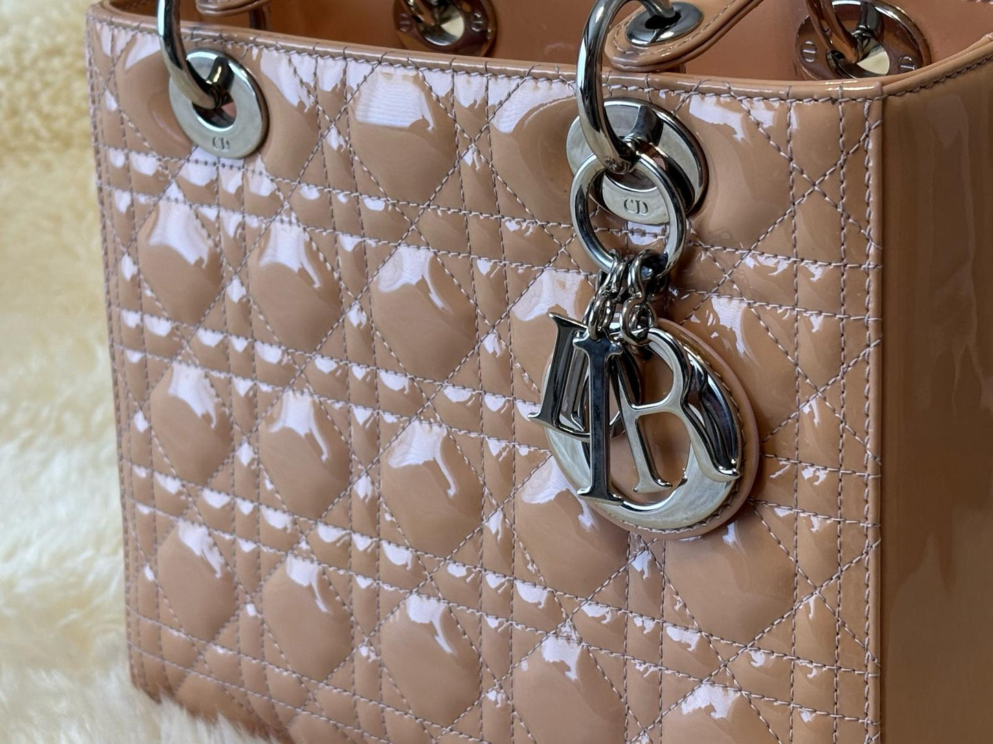 Lady Dior Satchel Medium Patent Cannage Leather with Silver Hardware