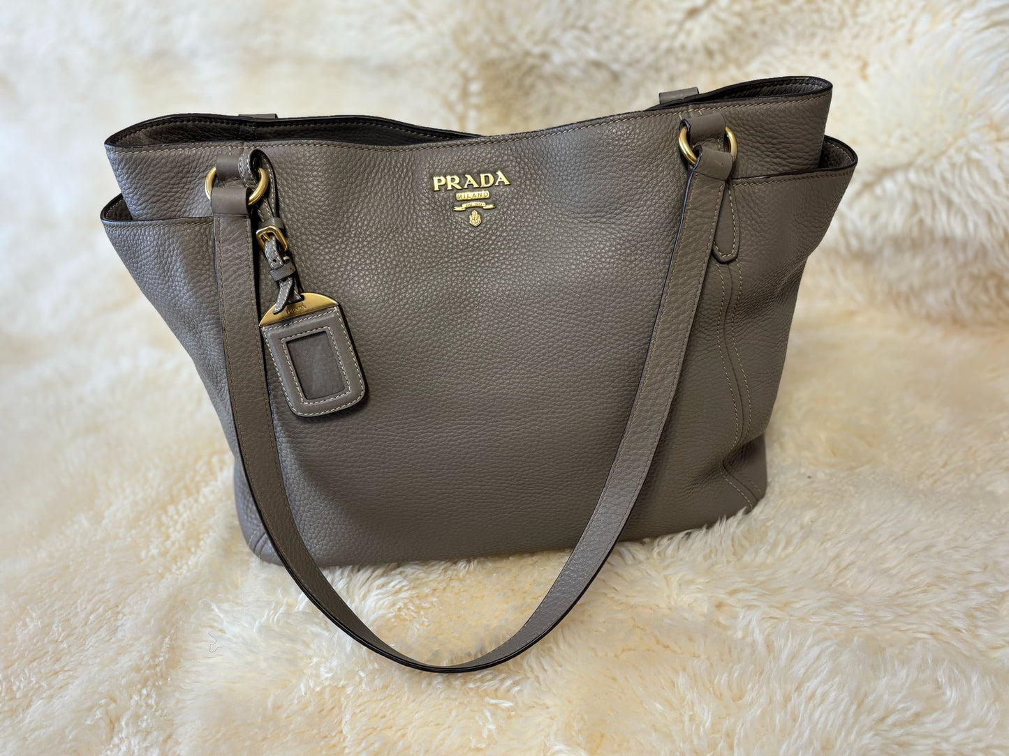 Prada Sacca 2 Manici Double Pocket Argilla Taupe Gray