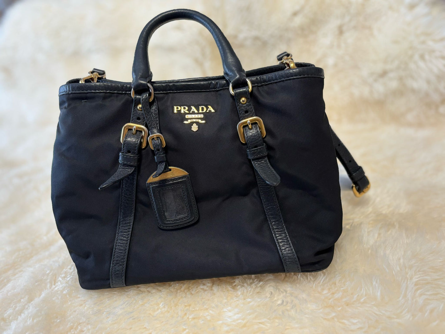 Prada Tessuto Boston Crossbody Bag Black with Gold Hardware