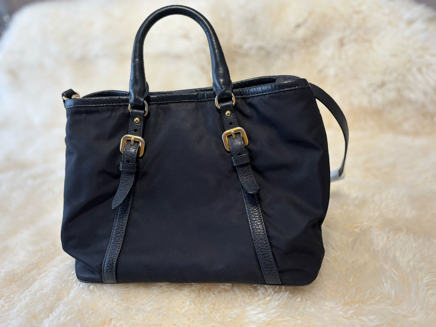 Prada Tessuto Boston Crossbody Bag Black with Gold Hardware